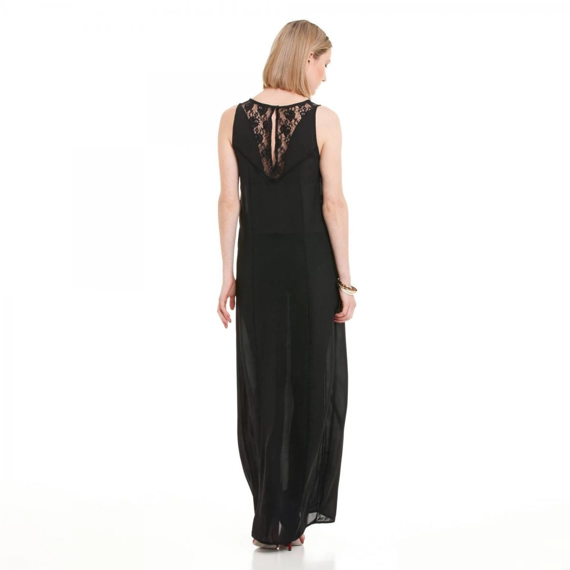 Robe Longue Sans Manches Dentelle Et Galon Ajouré Femme - Noir | 3 SUISSES 4 Robe Longue Sans Manches Dentelle Et Galon Ajouré Femme - Noir | 3 SUISSES – Image 2