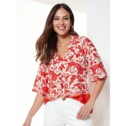 Blouse évasée à Manches Courtes à Imprimé Paisley | 3 SUISSES 9 Blouse évasée à Manches Courtes à Imprimé Paisley | 3 SUISSES -Chic Femme Soldes blouse evasee a manches courtes a imprime paisley 3515526 7010552 52 1140x1140