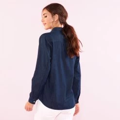 Chemise En Jean à Pressions Manches Longues Femme Bleu Foncé | 3 SUISSES 8 Chemise En Jean à Pressions Manches Longues Femme Bleu Foncé | 3 SUISSES -Chic Femme Soldes chemise en jean a pressions manches longues femme bleu fonce 1183051 3 1140x1140