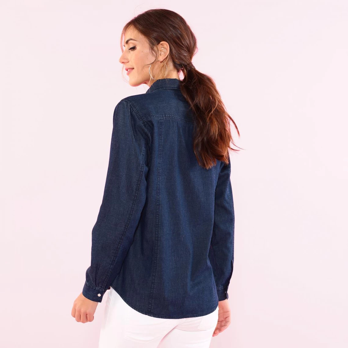 Chemise En Jean à Pressions Manches Longues Femme Bleu Foncé | 3 SUISSES 5 Chemise En Jean à Pressions Manches Longues Femme Bleu Foncé | 3 SUISSES – Image 3