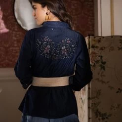 Chemise En Jean Avec Pressions Manches Longues Broderie Dos Femme - Bleu Foncé | 3 SUISSES -Chic Femme Soldes chemise en jean avec pressions manches longues broderie dos femme bleu fonce 1052123 2 1140x1140