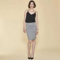 Jupe Crayon à Carreaux Taille élastique Femme - Carreaux Noir / Blanc | 3 SUISSES
