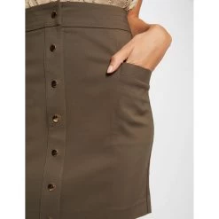 MORGAN Jupe Droite Taille Haute Boutonnée | 3 SUISSES 9 MORGAN Jupe Droite Taille Haute Boutonnée | 3 SUISSES -Chic Femme Soldes jupe droite taille haute boutonnee vert kaki 3392526 6374404 4 1140x1140
