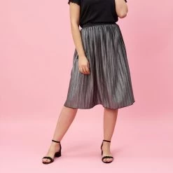 Jupe Longue Plissée Taille élastique Femme - Gris | 3 SUISSES