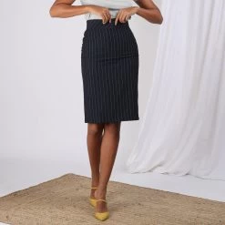 Jupe Longue Rayée Coupe Crayon Fente Dos Femme - Bleu | 3 SUISSES