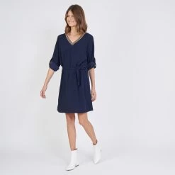 Robe Ceinturée Col V Rayé June | Robe Courte 3 SUISSES -Chic Femme Soldes robe ceinturee col v raye june 1187713 2 1140x1140