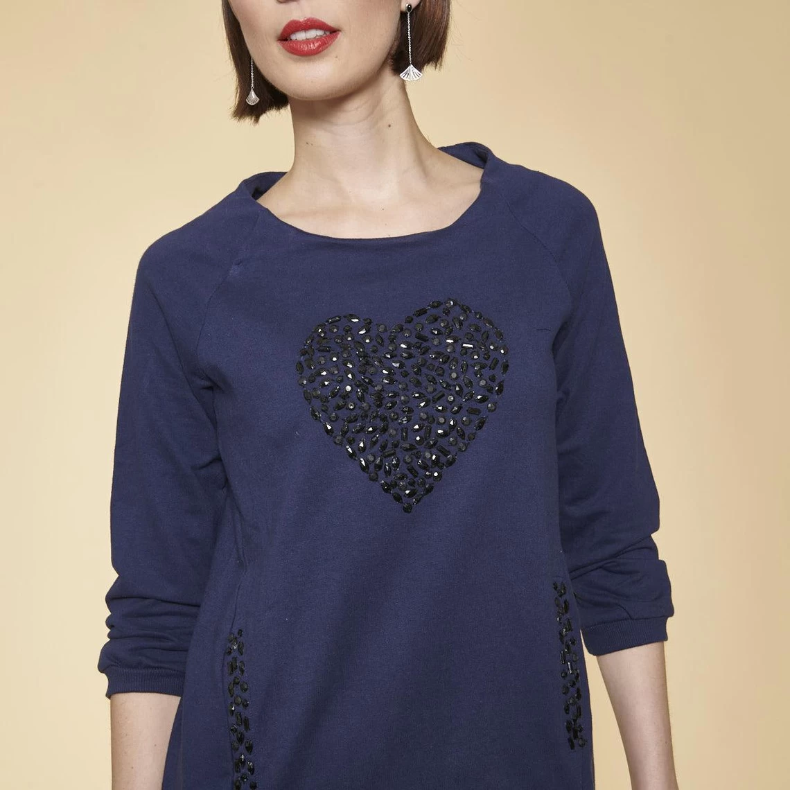 Robe Courte Cintrée Manches 3/4 Bas Côtelé Et Poches Femme - Bleu Indigo | 3 SUISSES 4 Robe Courte Cintrée Manches 3/4 Bas Côtelé Et Poches Femme - Bleu Indigo | 3 SUISSES – Image 2