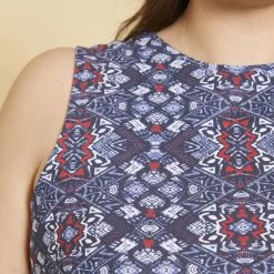 Robe Courte Sans Manche évasée Imprimée Femme - Bleu | 3 SUISSES -Chic Femme Soldes robe courte sans manches evasee imprimee femme bleu 937887 2 1140x1140