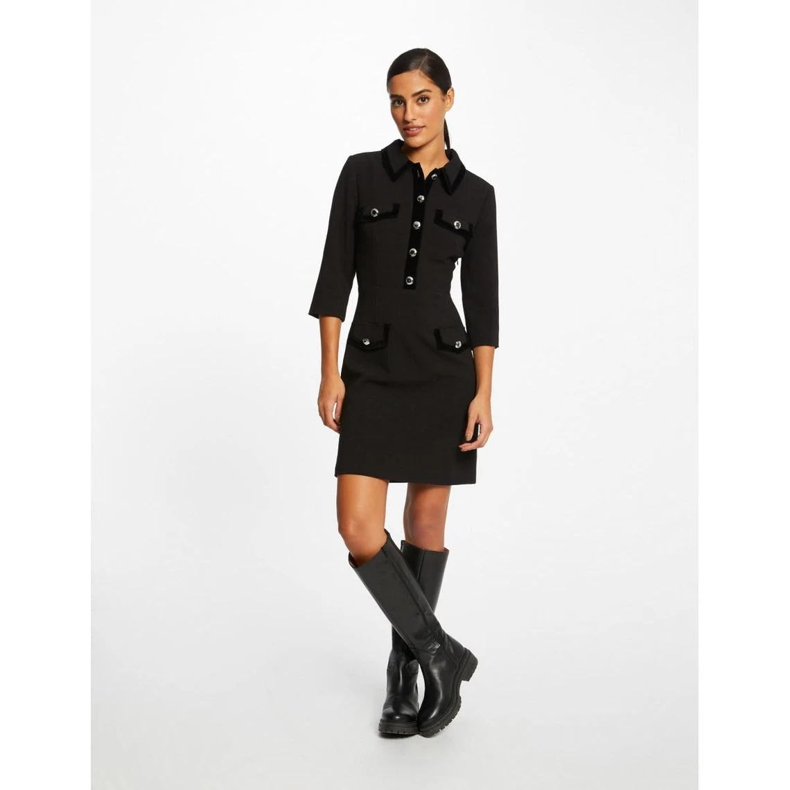MORGAN Robe Droite Manches 3/4 NOIR | 3 SUISSES 4 MORGAN Robe Droite Manches 3/4 NOIR | 3 SUISSES – Image 2