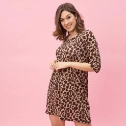Robe Imprimée Asymétrique Manches 3/4 Femme - Marron | 3 SUISSES