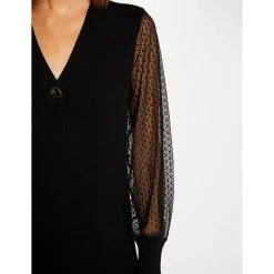MORGAN Robe Pull Droite à Manches En Dentelle | 3 SUISSES -Chic Femme Soldes robe pull droite a manches en dentelle noir 3408534 6476756 56 1140x1140