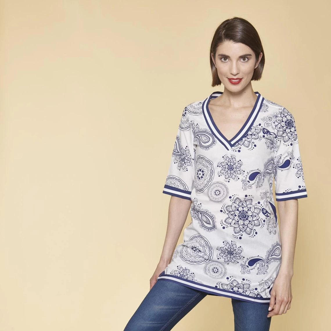 Robe Tunique Imprimée Femme - Imprimé Bleu | Tunique 3 SUISSES 3 Robe Tunique Imprimée Femme - Imprimé Bleu | Tunique 3 SUISSES